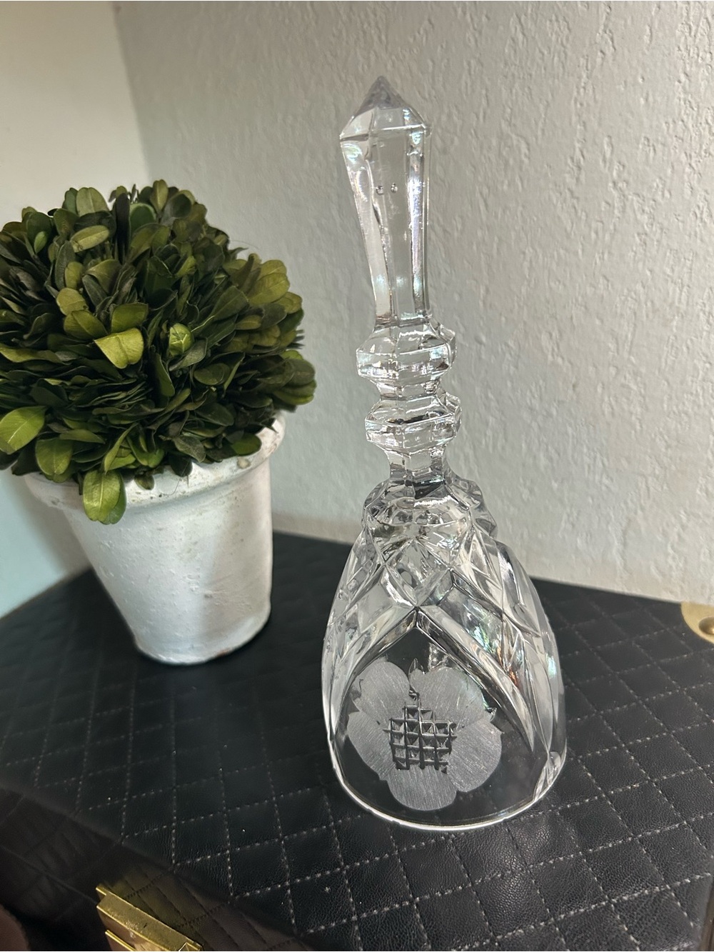 Vintage Crystal Etched Dinner Bell - Clear